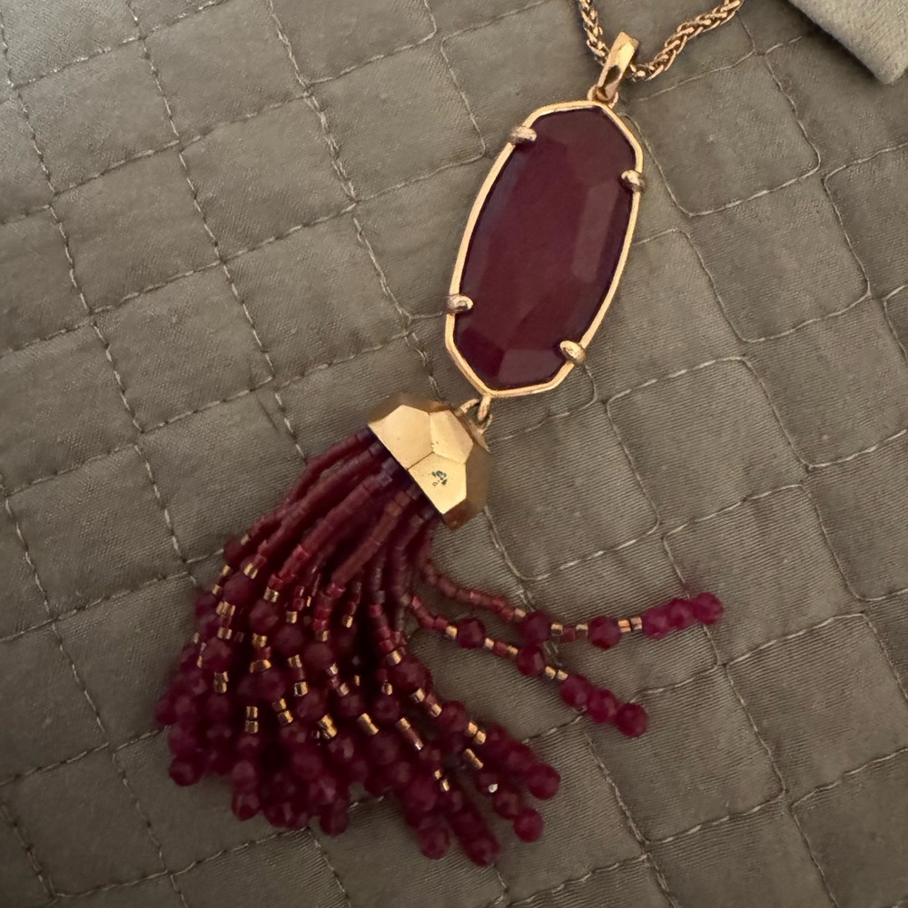 Kendra Scott Eva Rose Gold Long Pendant in Maroon Jade - Picture 5 of 6